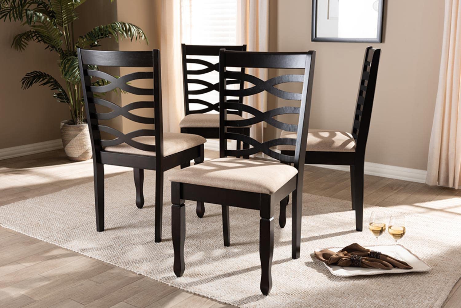 Baxton Studio Lanier Modern and Contemporary Sand Fabric Upholstered Espresso Brown Finished Wood Dining Chair